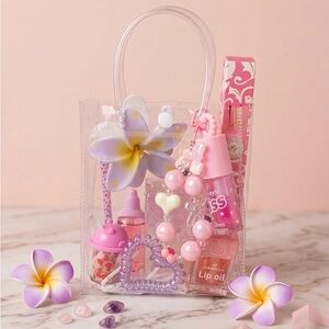 Clear Floral Tote with Pink Accessories